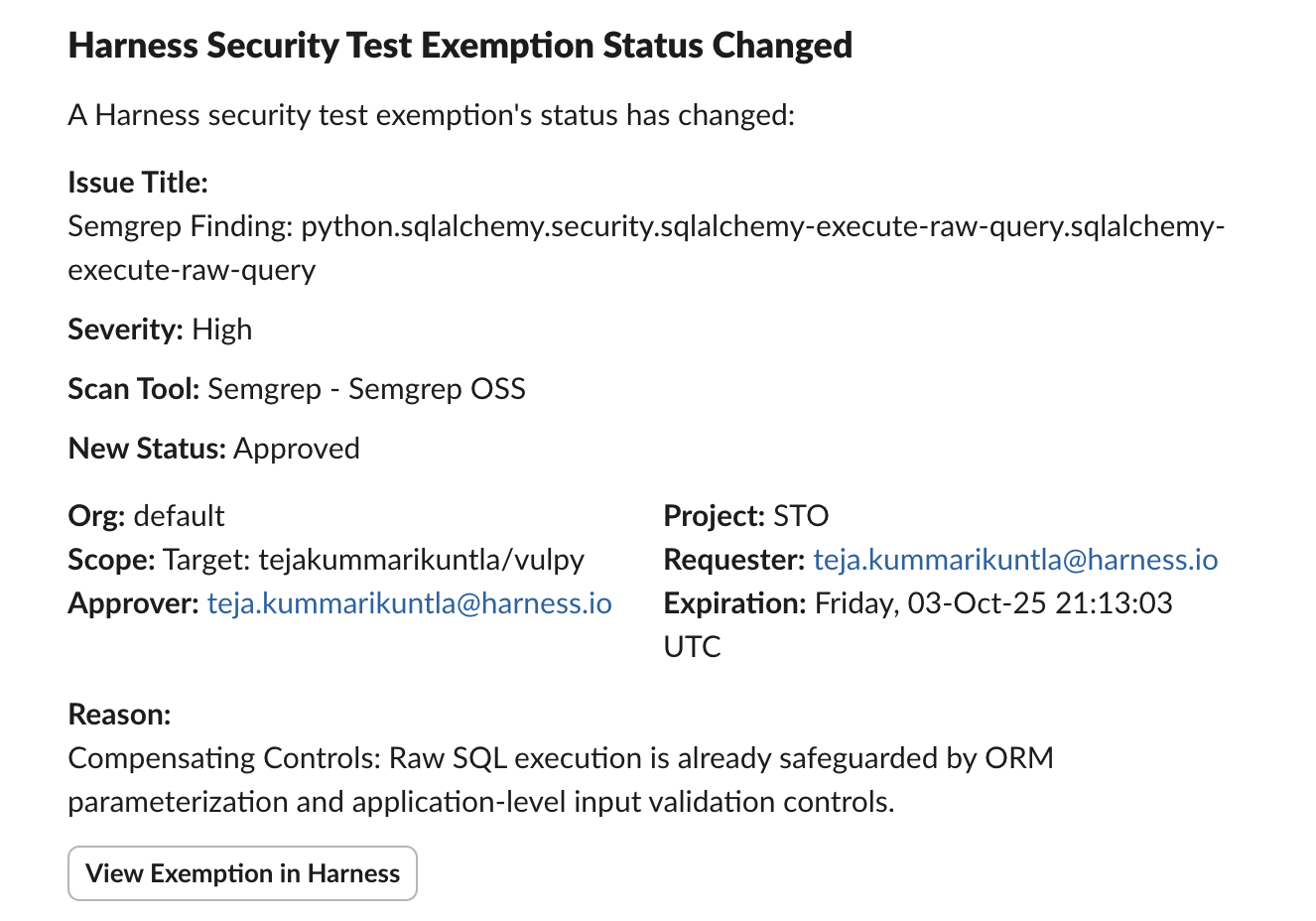 Exemption Status Changed Notification
