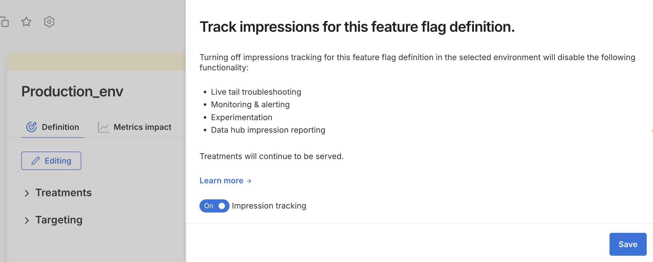 Impression tracking toggle