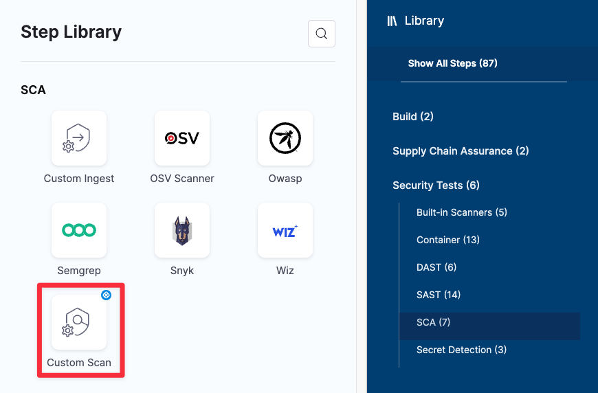 Custom Scan step at the end of the list of Security Test steps